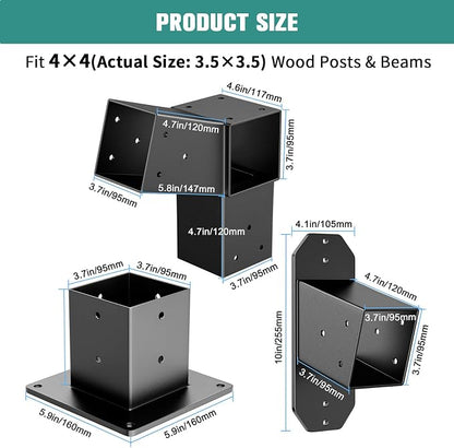 2 Pack Stainless Steel 15° Slanted roof pergola Bracket, firewood Sheds roof kit (3-Way End Corner), black