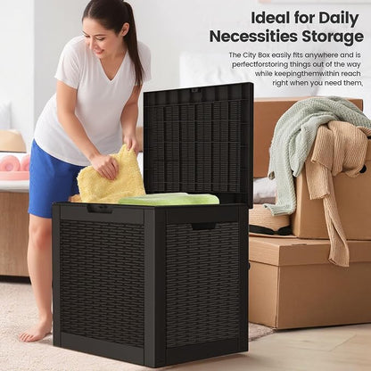 Zapdos Outdoor Storage Box, 31 Gallon Deck Box Indoor and Outdoor Use, Waterproof Resin Rattan Storage Bin for Package Storage Patio Cushions Gardening Tools, Fade Resistant, Lockable, Black