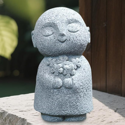 Buddha Statue Indoor Jizo Monk Praying Small Buddha Statue Holding Flowers Zen Desk Decor Ideal for Home Office Japanese Garden