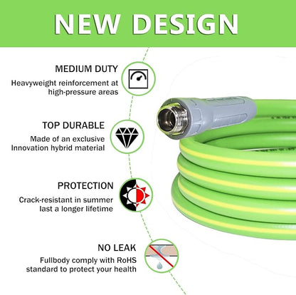 HQMPC Garden Hose 5/8"IDx30' Hose Durable PVC Non Kinking Heavy Water Hose with Brass Hose Fittings Hybrid Lightweight Hose (30 FEET) Light Green