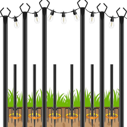 LETIANPAI 10Ft String Light Poles 6 Pack,Light Poles for Outside Lights,Outdoor with Fence Brackets Hanging Lights,Metal Stand Deck Patio Backyard