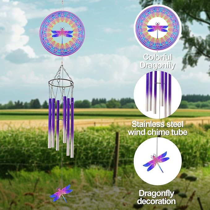 Wind Chimes with Dragonfly Wind Spinner, Gifts for Men, Women, Retirement, Teacher, Parents - Outdoor Hanging Decor Clearance for Garden, Patio, Backyard Or Porch