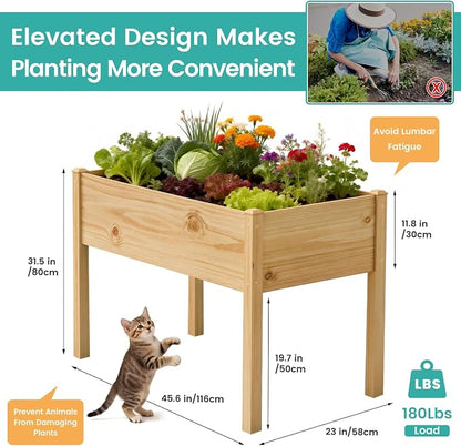 SUNYRISY Wooden Raised Garden Bed Outdoor with Legs for Gardening, 45.6" L x 23.6" W x 31.5" H Elevated Planter Garden Box Raised Bed for Planting Vegetable Flower Herb