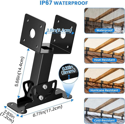 4 Pcs 4“x 4" Roof Riser Brackets Kit(ID 3.6"x3.6"), Heavy Duty Adjustable Angle Pergola Brackets of 0 to 180 Degrees Pergola Kit, Black Powder-Coated Fit 4x4,4x6 Lumber for Patio Gazebos/Pergolas