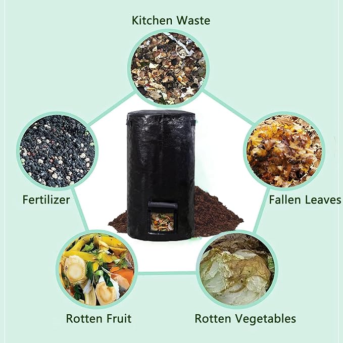 Compost Bin Bags 34 Gallon Garden Compost Bags Outdoor Reusable,Organic Waste Garden Yard Compost Bag Collapsible Leaf Lawn Bags Gardening Container (Black 4pcs)