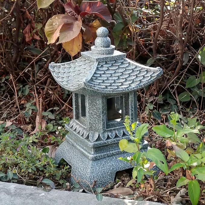 12" Tall Japanese Pagoda Garden Statue - Zen Buddha Outdoor/Indoor Resin Sculpture with Sturdy Base, Asian Zen Temple Decor for Patio, Yard, Balcony, Tabletop