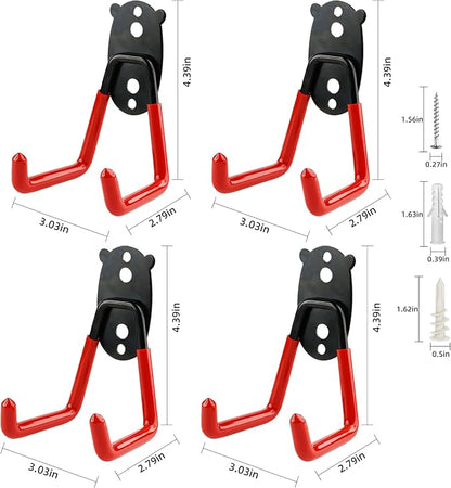 Garage Hooks Heavy Duty, Medium Square Hooks Wall Mount, Anti-Slip PVC Coated Steel Utility Storage Organizer for Hanging Ladders, Bikes, Garden Tools and Hoses 4 Packs