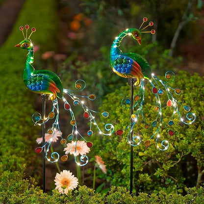 DREAMSOUL 2 Pack Peacock Solar Lights Outdoor, Tall Waterproof LED Outdoor Solar Lights for Yard Pathway Peacock Decor