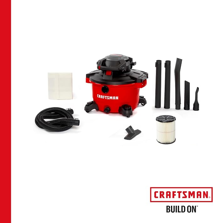 CRAFTSMAN CMXEVBE17606 12 Gal. 6.0 Peak HP Wet Dry Vac with Detach Blower | Portable Shop Vacuum Wet and Dry with Filter, Dust Bag, Hose and Attachments for Garage, Outdoor Cleaning