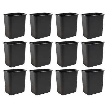 United Solutions 7 Gallon / 28 Quart Efficient Trash Wastebasket, Fits Under Desk, Small, Narrow Spaces in Commercial, Kitchen, Home Office, Dorm, Easy to Clean, Black (Pack of 12)