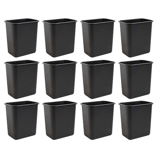 United Solutions 7 Gallon / 28 Quart Efficient Trash Wastebasket, Fits Under Desk, Small, Narrow Spaces in Commercial, Kitchen, Home Office, Dorm, Easy to Clean, Black (Pack of 12)