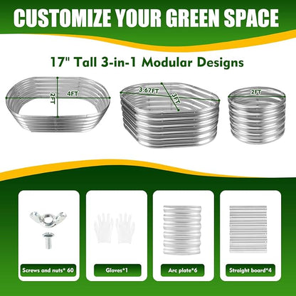 TBMLC 17" Tall Elevated Oval Metal Raised Garden Bed - 4ft x 2ft in Size and 0.8MM Thick Durable Planter Bed/Box for Vegetables Flowers Succulent at Patio/Garden Outdoor (Silver, 4X2X1.4 FT)