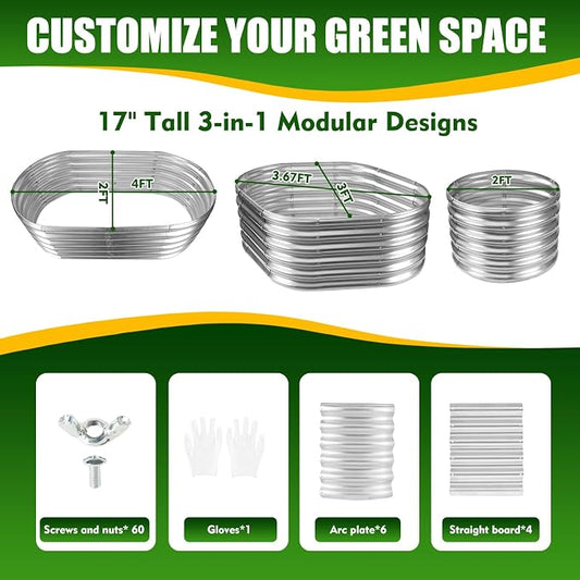 TBMLC 17" Tall Elevated Oval Metal Raised Garden Bed - 4ft x 2ft in Size and 0.8MM Thick Durable Planter Bed/Box for Vegetables Flowers Succulent at Patio/Garden Outdoor (Silver, 4X2X1.4 FT)