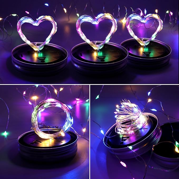 Solar Mason Jar Lights, 12 Pack 30 LED Firefly Fairy String Lights, Waterproof Outdoor Solar Mason Jar Lid Lights with Hangers(NO Jars) for Patio Garden Yard Wedding Decoration - Multicolor