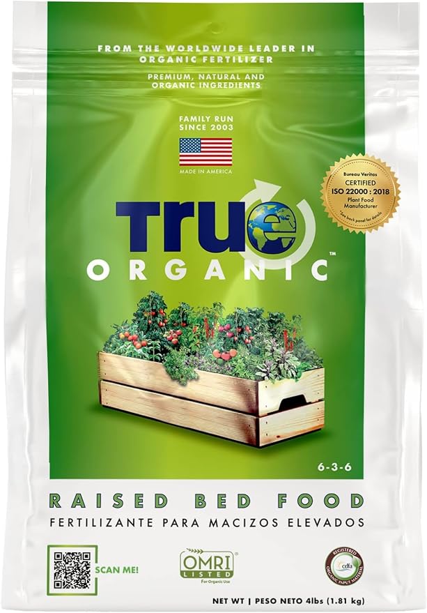 True Organic Raised Bed Food – Organic Fertilizer for Herbs, Flowers, Vegetables & Fruits – 4lb Bag Covers 30 Sq. Ft. (Pack of 6)