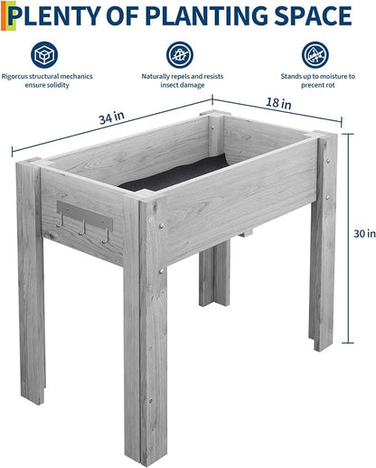 34x18x30IN Wooden Raised Garden Bed with Legs, Elevated Reinforced Large Planter Box for Vegetable Flower Herb Outdoor, Standing Growing Bed for Gardening/Backyard/Patio/Balcony, Liner Included