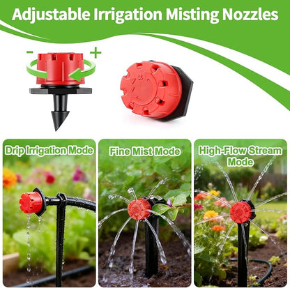 RedChili 240 Pack Drip Irrigation Fittings Kit for 1/4" Tubing, Include Misting Nozzles, Drippers, Stakes, Flat Tees, Single Barbs, Couplers, Valves, Tees, Elbows, Plugs, Crosses for Garden Irrigation