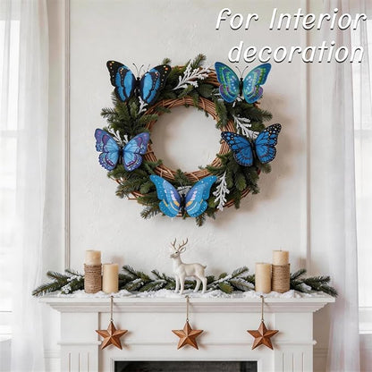 30PCS Blue Butterfly Decorations Artificial Garden Stakes for Garden Decor | 3D Double Layer Waterproof Flower Arrangements Outdoor Indoor Spring Garden Decor