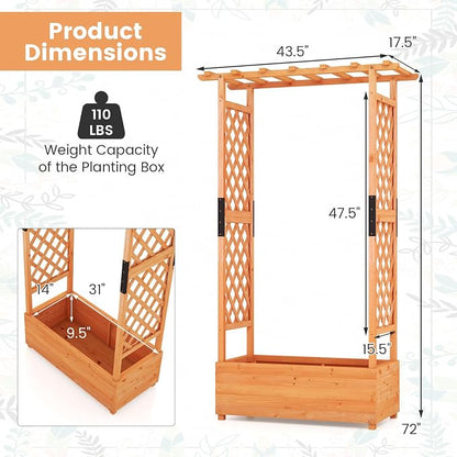 ORALNER Raised Garden Bed with Trellis, Wooden Planter Box with Climbing Frame, Outdoor Elevated Garden Box for Vegetables, Herbs, Flowers, Fruits (Medium)