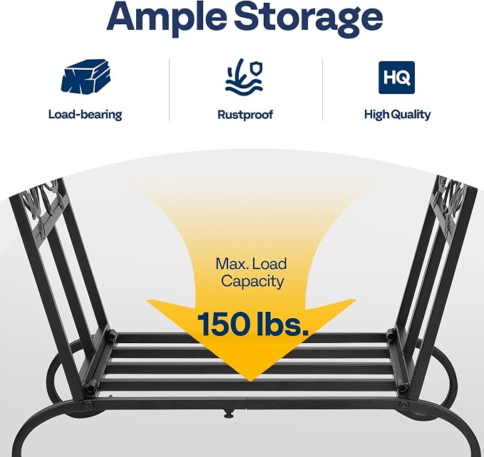 VIVOHOME 21.5 Inches Folding Firewood Storage Log Rack with Decorative Leaf Pattern and Detachable Arched Feet Wrought Iron Wood Holder Stacker Black