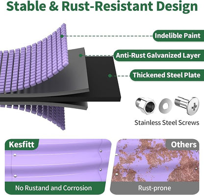 Kesfitt Round Raised Garden Bed, 4x4x1 FT Galvanized Steel Metal Garden Bed, Open-Bottom Design, 12-Inch Deep Outdoor Raised Garden Bed for Vegetables & Herbs, Lavender Purple