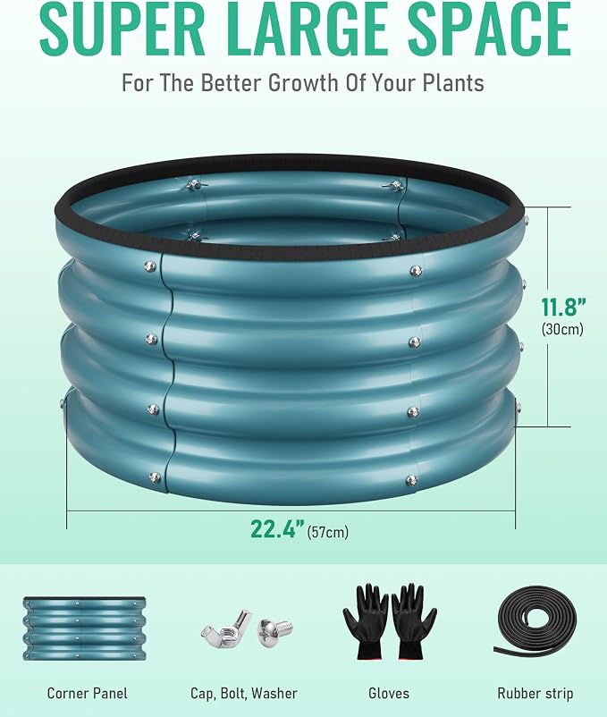 ZXZYHFTY Raised Garden Bed, 0.6 mm Galvanized Steel Round Planter Box with Open Bottom, Metal Raised Garden Bed for Vegetables Flowers Herbs Mailbox Planter Accent, 2 x 2 x 1 FT, 3 Pack Blue