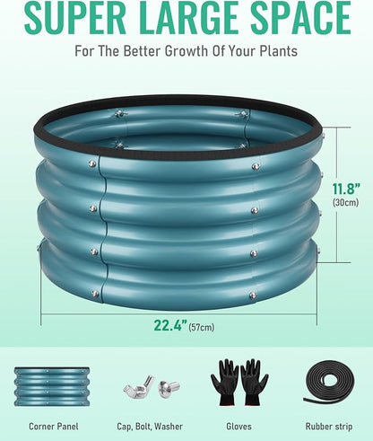 ZXZYHFTY Raised Garden Bed, 0.6 mm Galvanized Steel Round Planter Box with Open Bottom, Metal Raised Garden Bed for Vegetables Flowers Herbs Mailbox Planter Accent, 2 x 2 x 1 FT, 2 Pack Blue