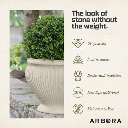 ARBORA 18" Cannes Urn Planter - Premium Polyresin Decorative Outdoor Planter with Drillable Drainage Hole for Optional Indoor Use, Lightweight, Weatherproof Plant Pot for Front Step, Garden, Deck