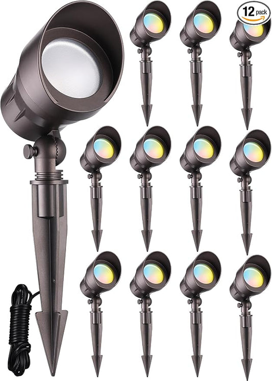LEONLITE 12-Pack 5CCT 5W 12-24V Low Voltage LED Spotlight Oil Rubbed Bronze | 1800K2700K3000K4000K5000K, Landscape Pathway Lights Outdoor, CRI90, Aluminum Spot Lights for Garden, ETL, IP65 Waterproof