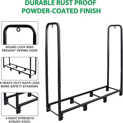 CONNOO 4ft Firewood Rack Stand Heavy Duty Firewood Log Rack Holder Fireplace Wood Storage Holder for Indoor Outdoor Metal Pile Log Stand Stacker Holder, Matte Black Shelves for storage