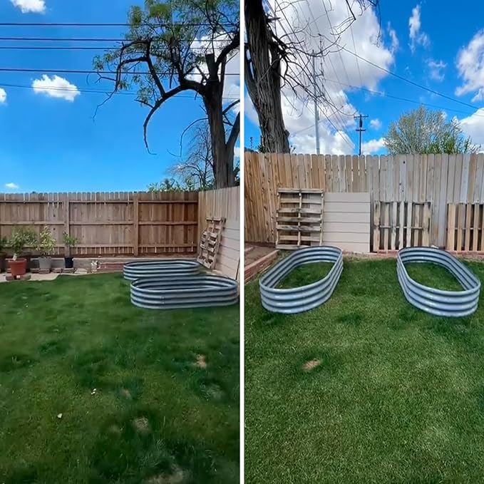 Galvanized Raised Garden Bed, 2 Pack 6x3x1ft Oval Metal Planter Box | Easy Tool-Free Assembly, Beginner & Senior Friendly, 12" Tall Large Outdoor Gardening Beds for Vegetables, Flowers, Herb Gray