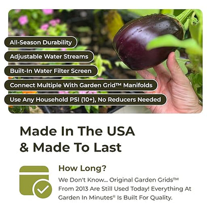 Garden Grid Watering System, 3x8 | Garden Irrigation System for Garden Beds | Pre-Assembled, Waters Every Plant, 2-Min Setup, USA-Made, Lasts 5–10x Longer Than Drip Irrigation | Standard, 33.5"x88"