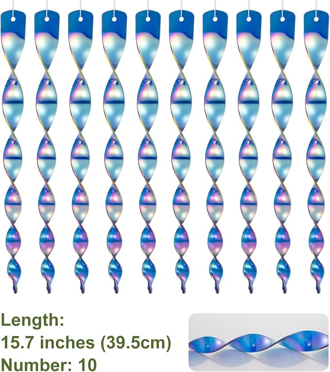 OFFO Large Bird Scarer Rods, 15.7 in (10 PCS) Reflective Bird Device Outdoor Bird Scarer to Keep Pigeon and Woodpecker Away from Garden or Yard, Blue