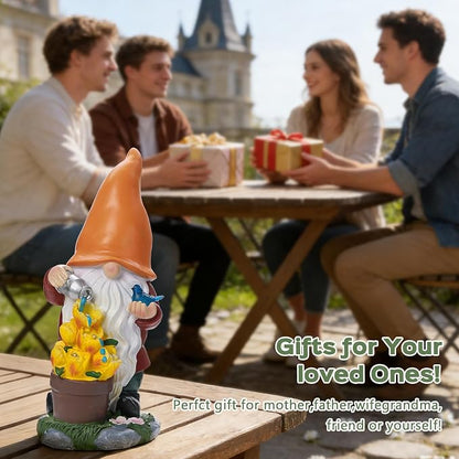 Solar Gnome Statue Outdoor Decor for Mother's Day,Gnome Figurines with Flower LED Light for Garden Decorations for Patio Lawn Balcony Garden,Housewarming Gifts for Women Mom