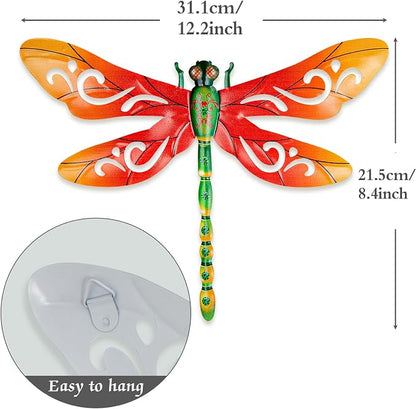 SUNREEK Metal Dragonfly Wall Decor, 12 Inches Dragonfly Outdoor Wall Art for Fence Garden Yard Patio Decorations