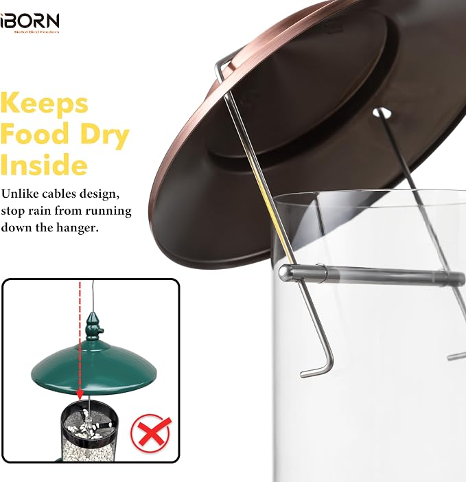 iBorn Bird Feeder Metal Chew-Proof Bird Feeders for Outdoors Hanging Outside for Cardinal, Holds 1.32LB Seed with 3 Perchs, Brushed Copper (Seed is not Included)
