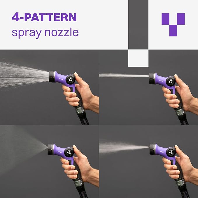ESSENCE 5/8" 50ft Hybrid Purple Garden Hose – No-Kink Abrasion-Resistant with Durable Aluminum Fittings & Spray Nozzle, Ideal for Intensive Home & Garden Watering