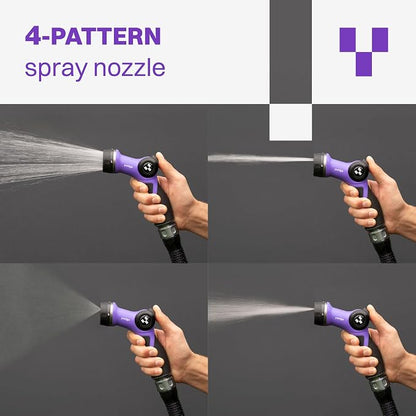 ESSENCE 5/8" 50ft Hybrid Purple Garden Hose – No-Kink Abrasion-Resistant with Durable Aluminum Fittings & Spray Nozzle, Ideal for Intensive Home & Garden Watering