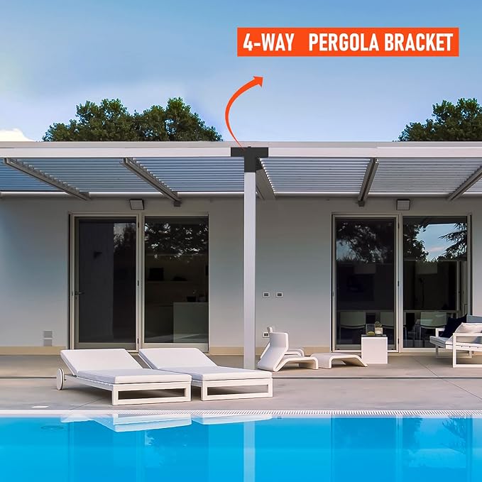 2 Pcs 4"x 4" Pergola Brackets(Actual Fit : 3.6“x3.6“) Post | 4-Way 90° Right Angle Corner Bracket|DIY Pergola Kit with Black Powder Support Gazebos|Patio PergolasCoated