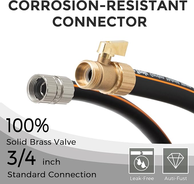 Giraffe Tools Garden Hose 5/8" with Shut off Valve, Custom Length, Heavy Duty, No Kink, Flexible, Rubber Garden Hose, Leakproof Water Hose, 600 Burst PSI, 100ft Male to Female Hose