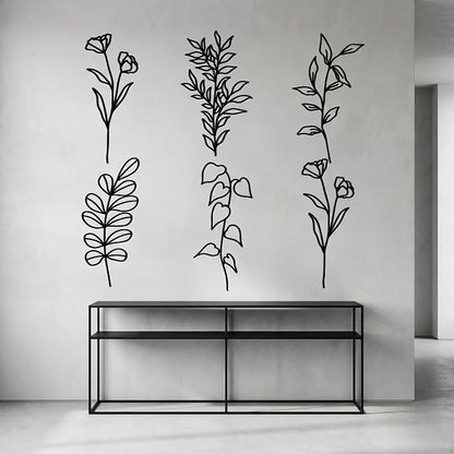 Moxweyeni 6 Pieces Metal Wall Art Minimalist Line Decor Flower Black Botanical Leaf Metal Art Modern Natural Floral Line Wall Decorations for Bedroom Living Room Bathroom Kitchen Outdoor