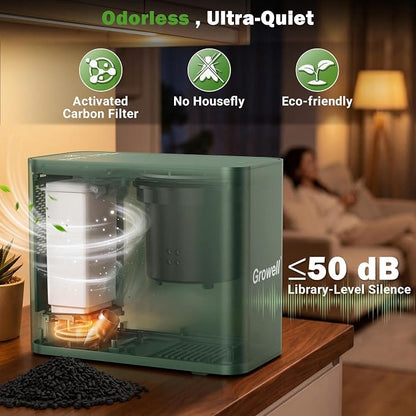 Growell Electric Composter for Kitchen, 3.2L Smart Odorless Compost Bin, Low Noise & Odorless, Indoor Countertop Food Waste Composter with LED Display, One-Touch Operation, Auto-Cleaning, EC04 (Green)