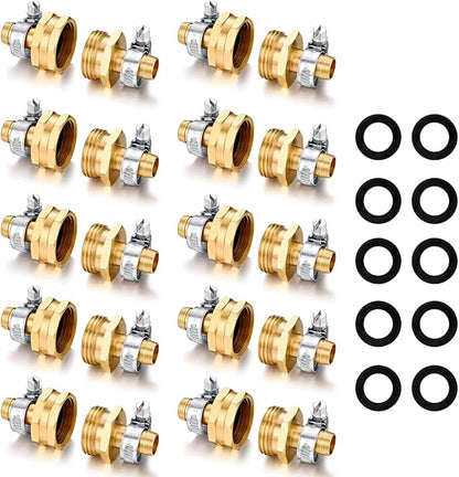 SIGURANTA Garden Hose Repair Connector with Clamps Hose End Repair Kit, 1/2"Barb Garden Hose Fittings Male and Female brass garden hose ends (1/2"Barb-10 Set)