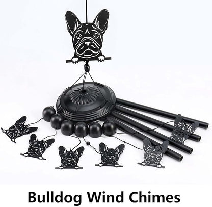 Bulldog Wind Chimes for Outside/Indoors, Bulldog Gifts for Women Mom Grandma, Aluminum Tubes Windchimes S Hook, 37" Wind Chime Hanging Decor for Home Patio Garden Porch Yard (Black-Bulldog)