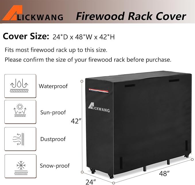 4ft Firewood Rack Cover,Heavy Duty 600D Waterproof Outdoor Firewood Storage Cover,All Weather Protection Outdoor Wood Rack Cover.24 x 48 x 42 Inch(Cover Only)