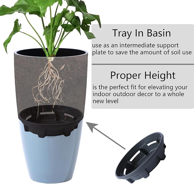Sun-E Tall Planters for Front Porch 2 Pack, 21-Inch Large Outdoor Planters with Removable Insert Shelf, High Glossy Glazed Ceramic-Look Tall Blue Flower Pots for Indoor Corner Patio Entryway Decor