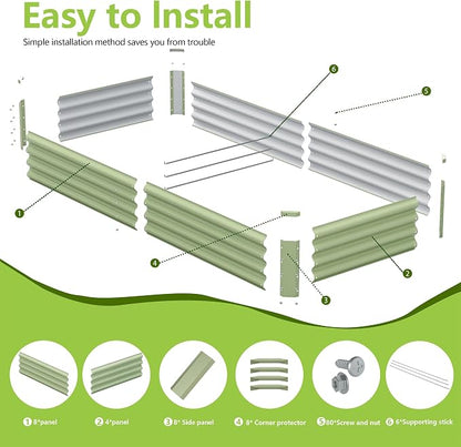 2PCS 8x2x1FT Galvanized Raised Garden Bed, Galvanized Planter Raised Garden Boxes Outdoor, Large Metal Raised Garden Beds for Vegetables-Green