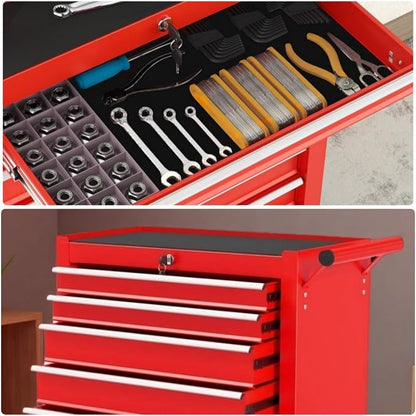 Tool Chest, 7-Drawers Rolling Tool Box with Rotate Handle & Wheels, Lockable Multifunctional Tool Cart, Suitable for Garages, Warehouses, Repair Shops, Capacity 450lbs, Black
