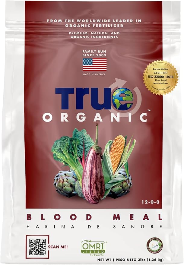 True Organic Blood Meal Fertilizer Granules | High-Nitrogen | For Rapid Growth | Covers 104 Sq. Ft. | 3 lb, Pack of 6