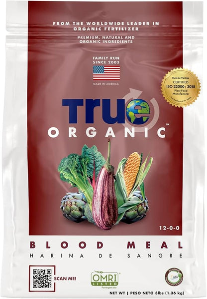 True Organic Blood Meal Fertilizer Granules | High-Nitrogen | For Rapid Growth | Covers 104 Sq. Ft. | 3 lb, Pack of 6